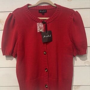 Anthropology Marled NWT Salsa  Red Knit Cardigan in size M.